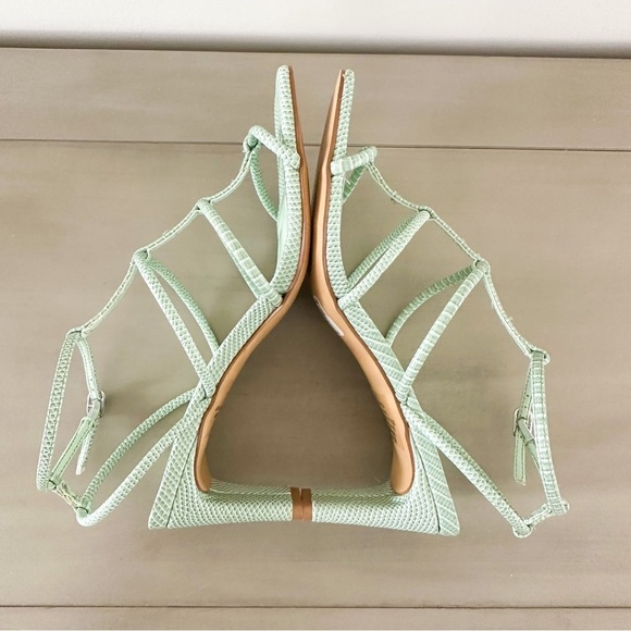 Express Mint Pastel Green Snakeskin Strappy Chunky heel Sandals sz 7 - Picture 5 of 7
